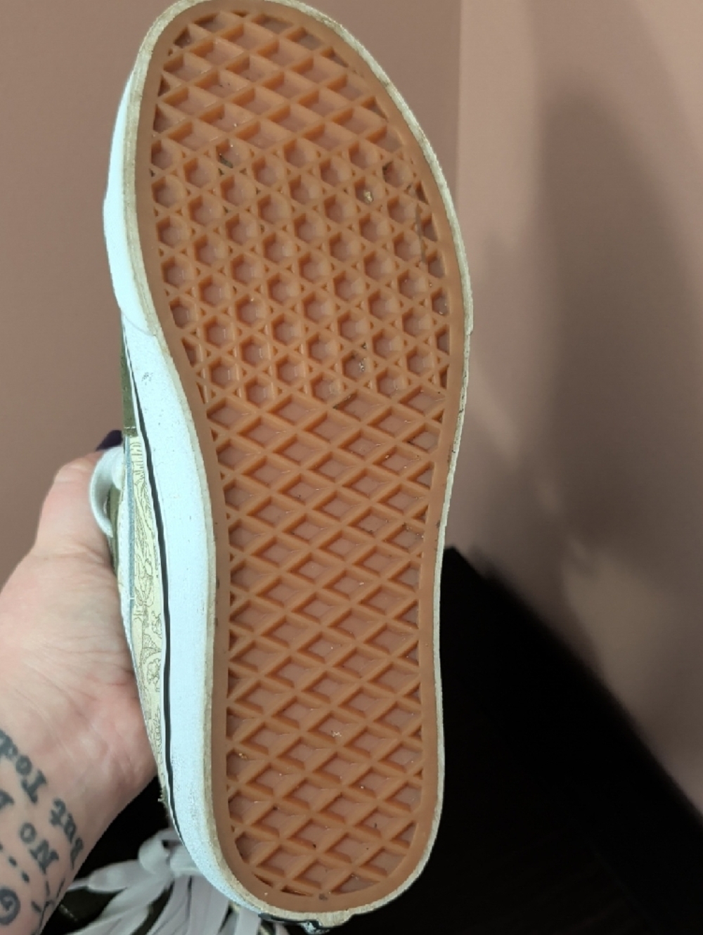 Vans Olive Green and Cream High-Top Sneakers with Floral Panels - Picture 4 of 4